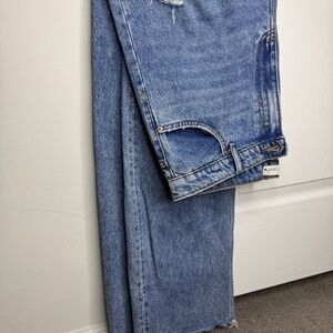 Zara ripped blue jeans, high waist, wide leg size eur 44 USA 12